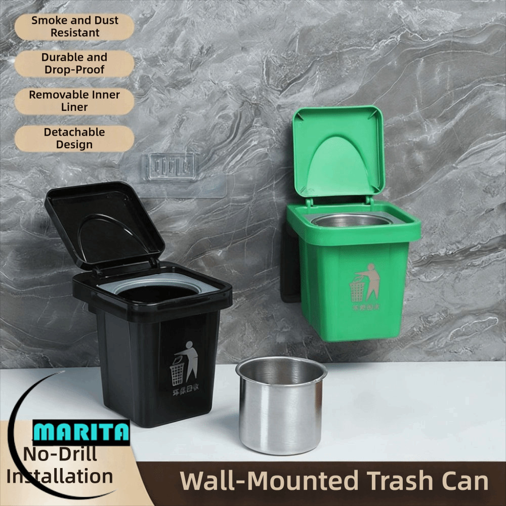 Thùng Rác MARITA, Thùng Rác Treo Tường Không Đục Lỗ Treo Tường, Có Nắp Thùng Rác Inox Phòng Tắm Phòn