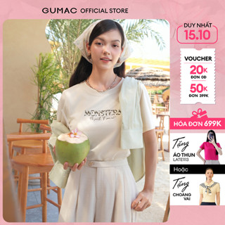 Áo thun nữ thêu chữ phối màu thun cotton co giãn thoáng mát thời trang GUMAC ATF05007