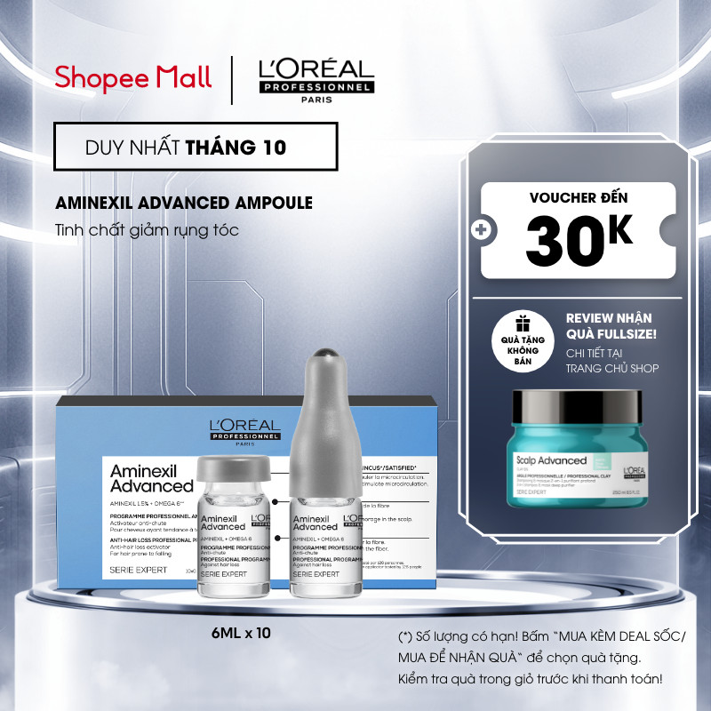 Tinh chất giảm rụng tóc chuyên nghiệp L'Oréal Professionnel Aminexil Advanced Ampoule (10 lọ x 6ml) MỚI