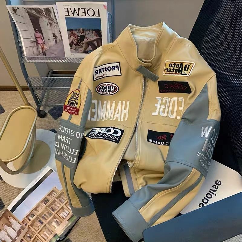 Châu Âu Mỹ Cao Cấp Hiphop Hiphop Đẹp Trai Xe Máy Da Áo Khoác Nam Nữ Quốc Gia Hợp Thời Trang vibe Pho