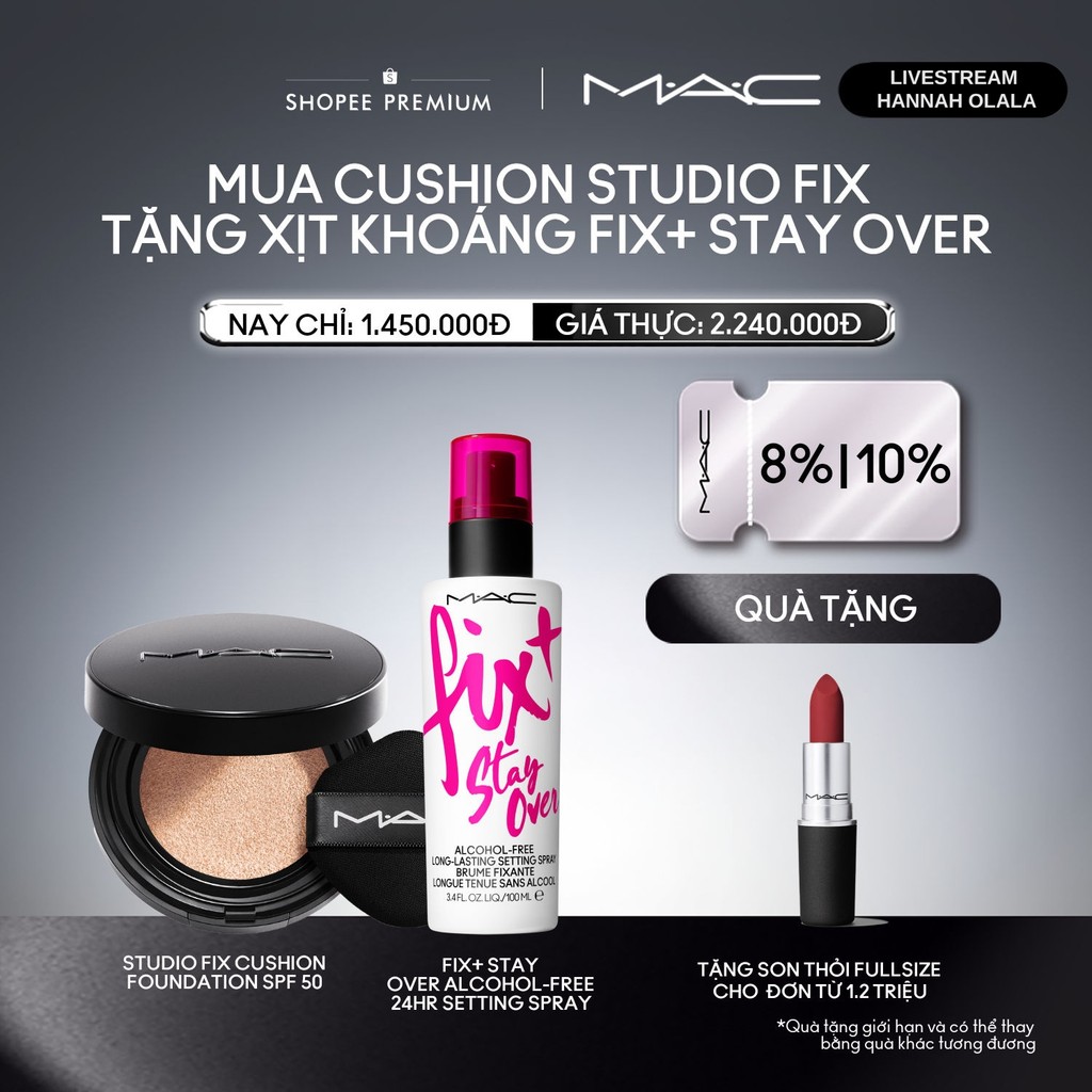 [MAC x HANNAH OLALA 7.7] MAC - Bộ 2 món: MAC Studio Fix Longwear Cushion Foundation và Xịt khoá nền 