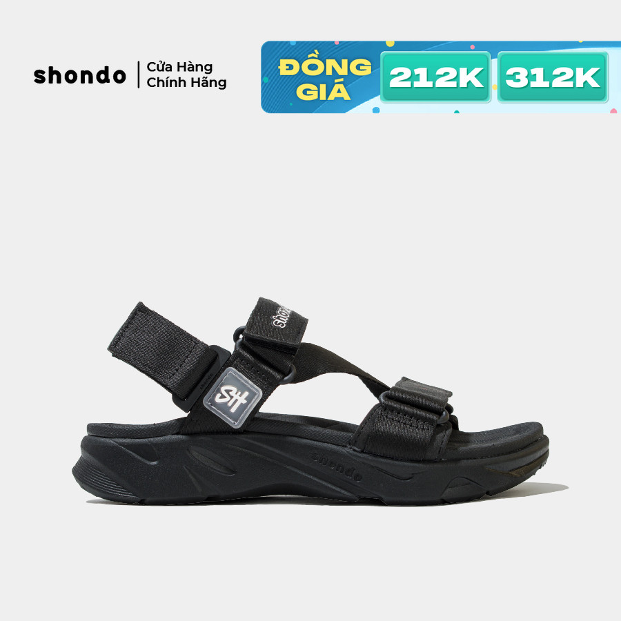 Giày Sandal Nam Nữ Shondo Êm Chân, Bền F8 Full Đen Ver.2 F8M1112