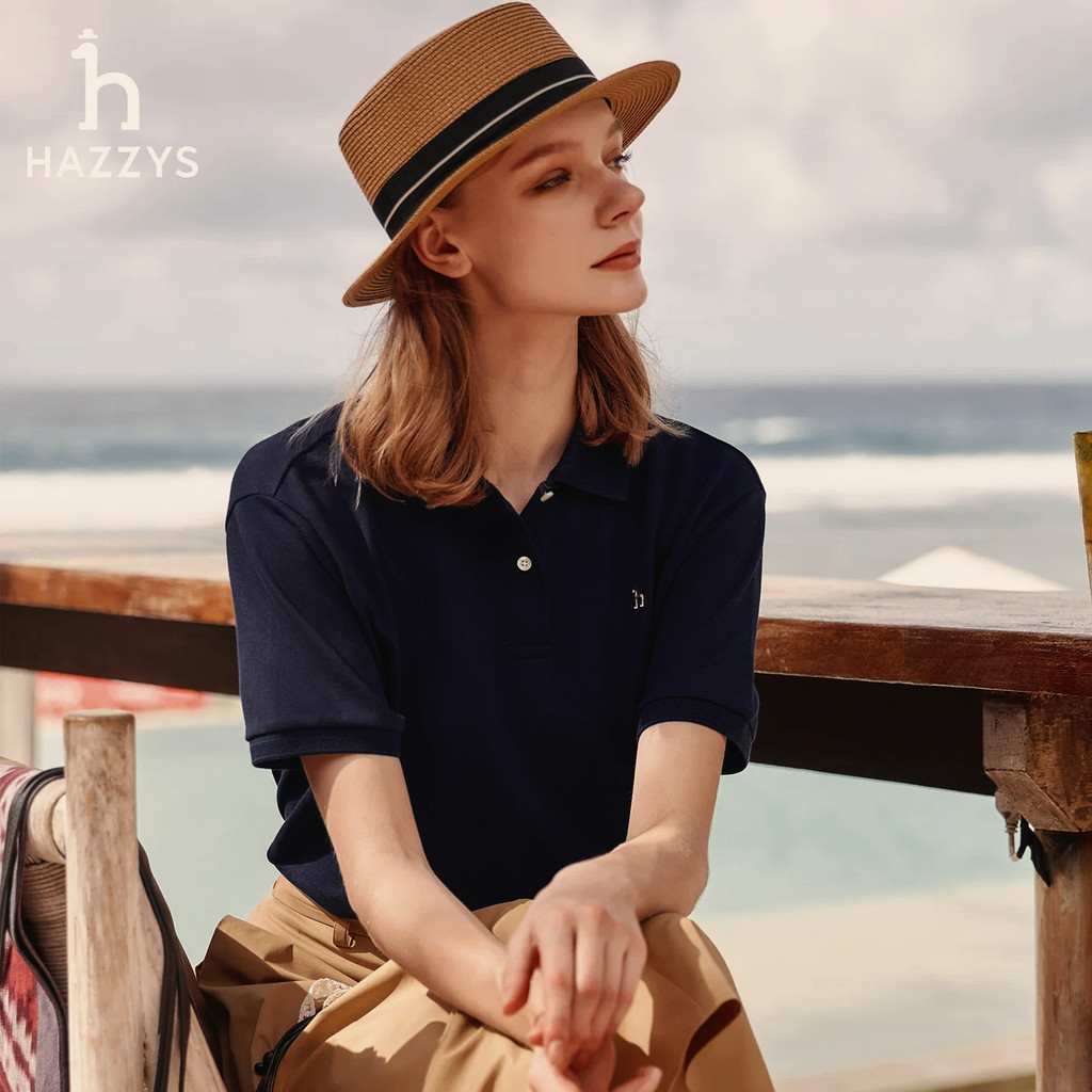 Áo sơ mi Polo thời trang nữ Hazzys tay ngắn dáng rộng hợp thời trang 0704