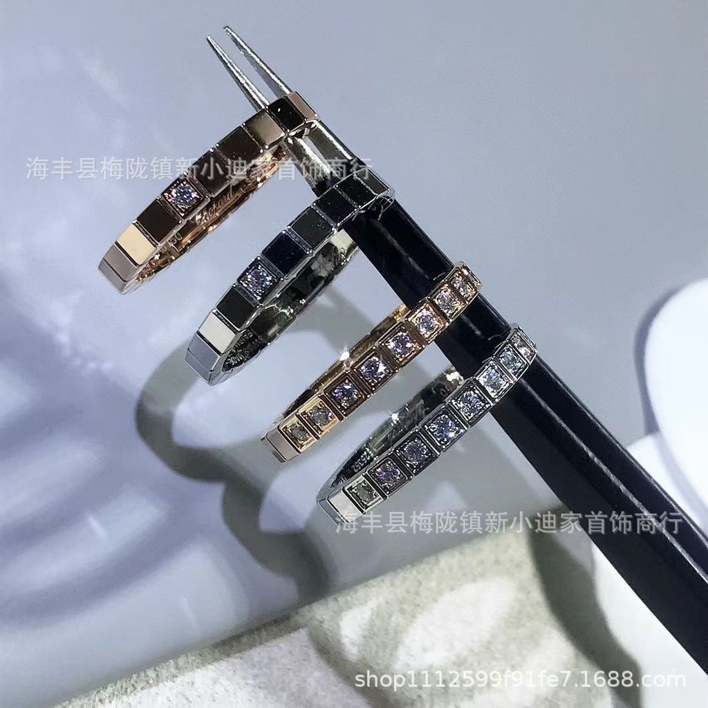 V Gold CNC Small ice cube narrow diamond ring, wide stackable ring, full diamond couple's ring