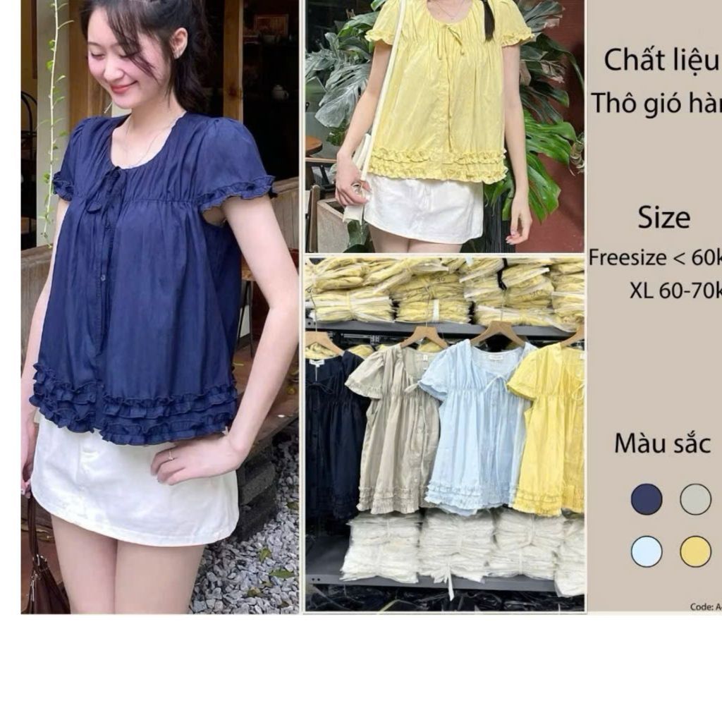 Áo Viền Bèo Chun Ngực Cúc Dọc Cổ Nơ Gió Hàn A4001 Có Bigsize - Sam botique