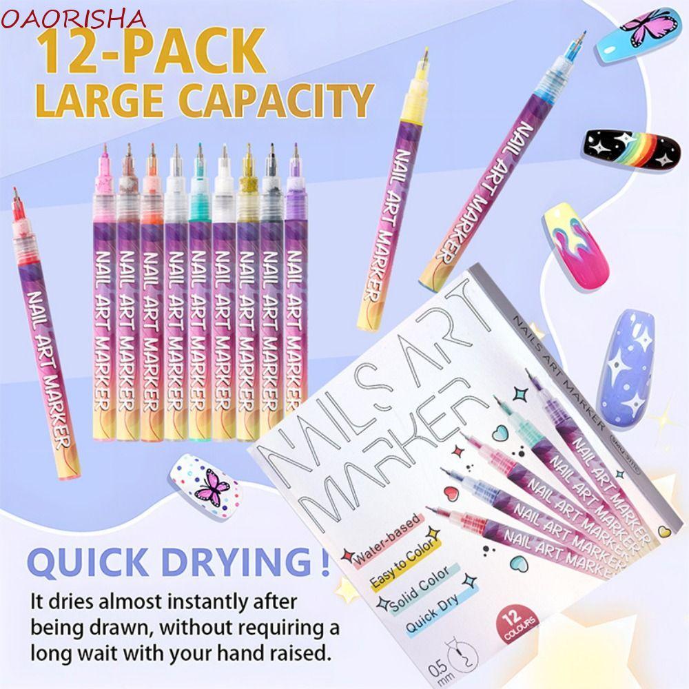 OAORISHA 3D Nail Art Pens DIY Set, 12 màu không thấm nước DIY Nail Art Marker, Chuyên nghiệp Trừu tư