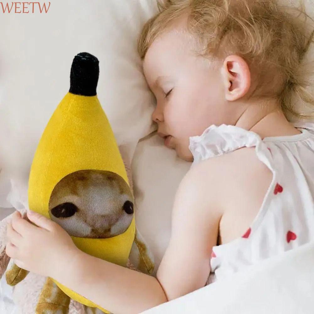 WEETW Banana Cat Plush Toy, Happy Cat Banana Cat Doll Happy Cat Toy, Anime Gối Búp Bê Nhồi Bông Khóc