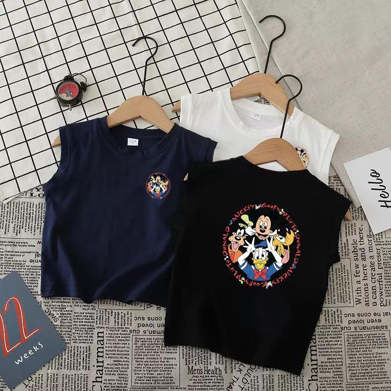 Áo Ba Lỗ Bé Trai Bé Gái Mickey Disney Cotton Mềm Áo Sát Nách Form Rộng Trẻ Em Mùa Hè