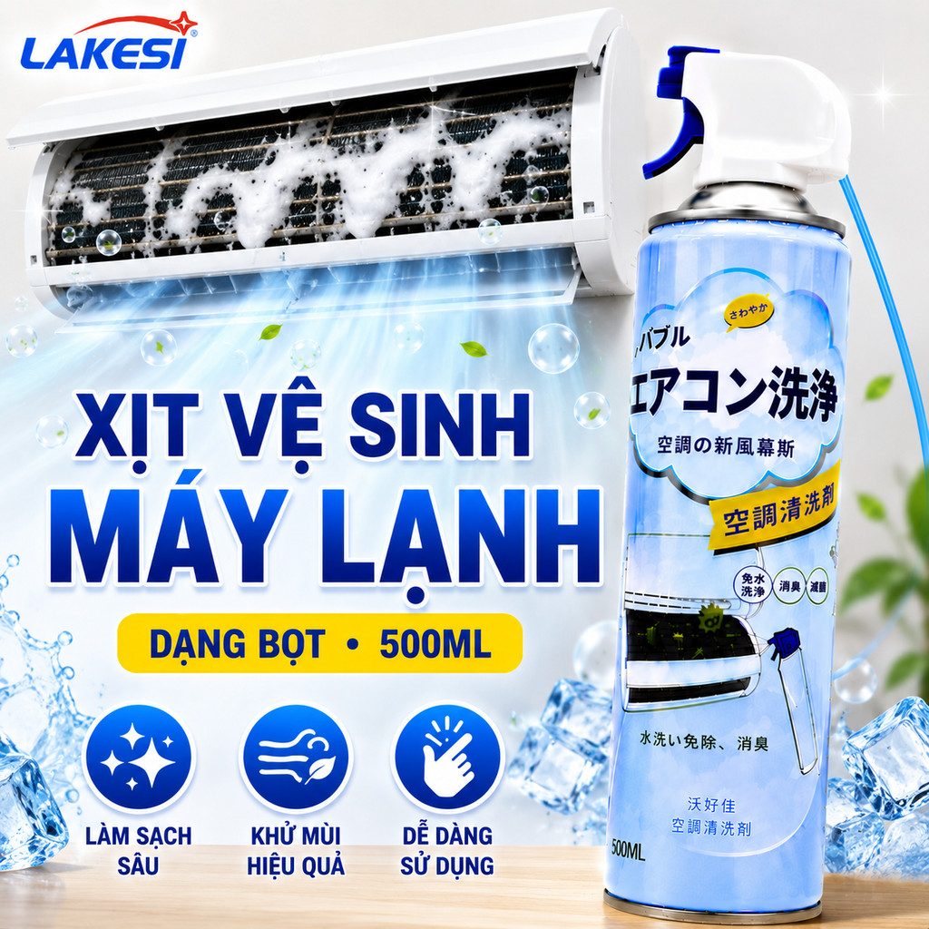 LAKESI Bình Xịt Làm Sạch Máy Lạnh 500ml Khử Mùi Cho Gia Đình Văn Phòng