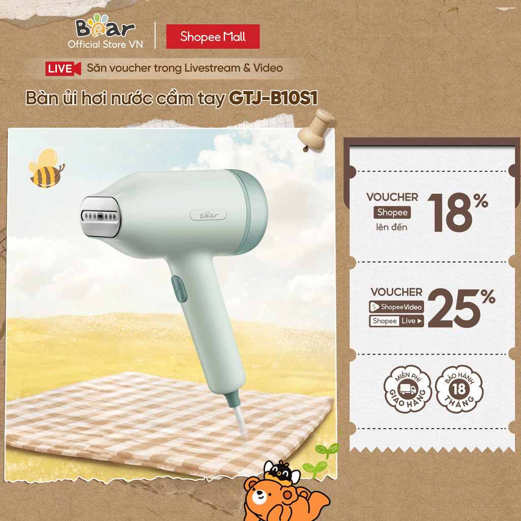 Bàn ủi hơi nước cầm tay Bear GTJ-B10S1 - Hàng chính hãng - Bảo hành 18 tháng