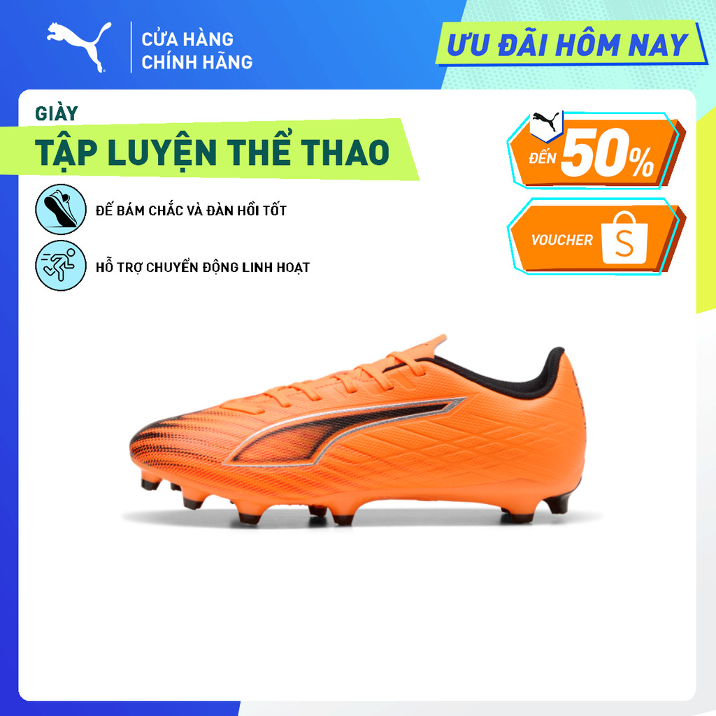 Giày Đá Bóng PUMA Unisex ULTRA 6 PLAY FG AG Heat Fire- Black-Glowing Red Màu Cam