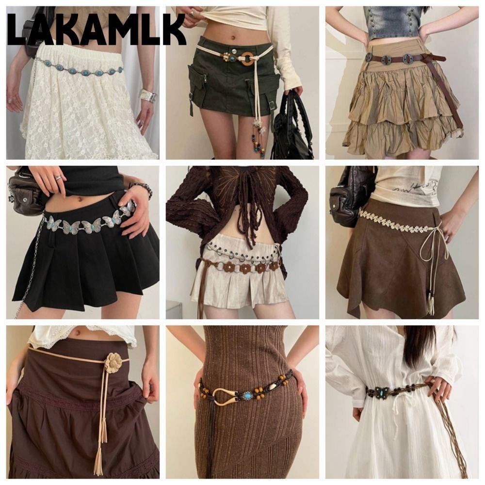 Dây thắt lưng LAKAMLK, Dây hợp kim Bohemian thắt lưng, Tua bướm Y2K Có thể điều chỉnh hoa Bohemian T