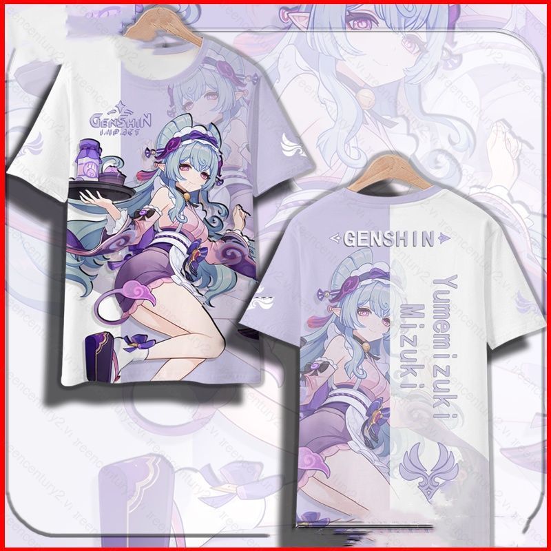 Genshin Impact Yumemizuki Mizuki Full Graphic Áo thun mùa hè Anime Tay Ngắn