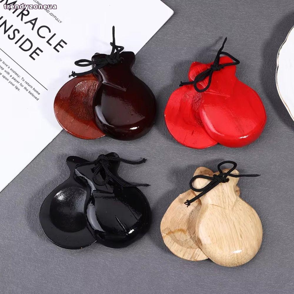 TRENDYZONEUA Gỗ Clapper, Bộ gõ Orff có dây Castanets Gỗ, Thiết kế truyền thống di động Gỗ cứng Flame