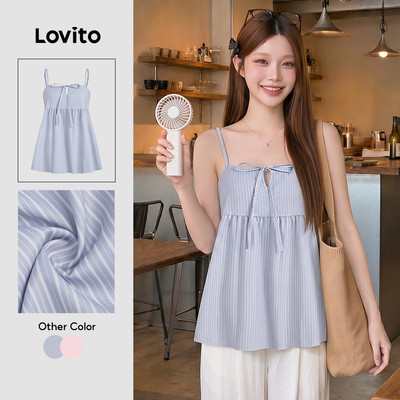 Áo nữ Lovito xanh dương xuân hè buộc phía trước phong cách thường ngày LK3AD092