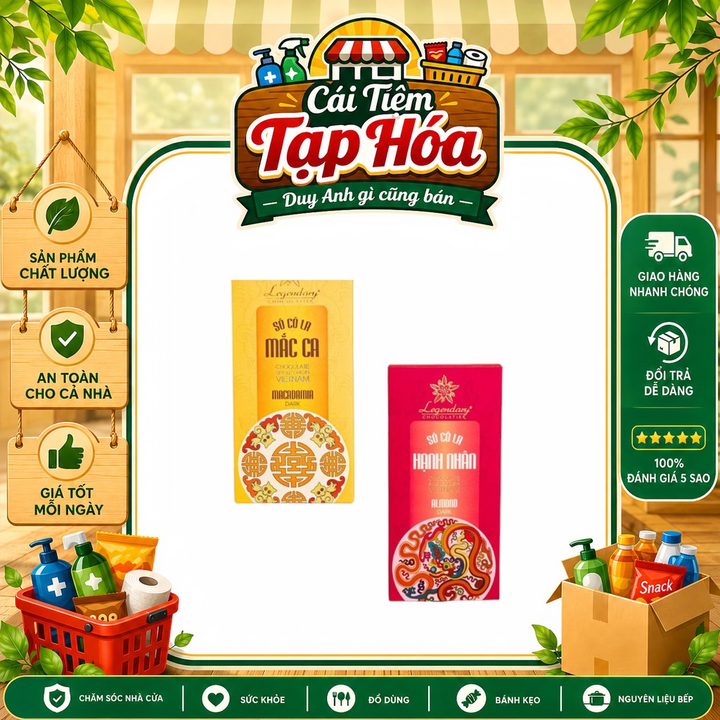 Legendary Thanh Socola Hạt 80g | Socola Đen 85% Hạnh Nhân & Mắc Ca