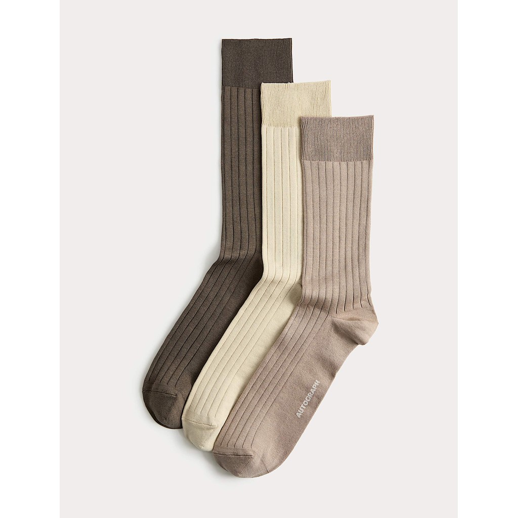 M&S - Men Socks - 3 Pack Egyptian Cotton Rich Ribbed Socks - BLACK