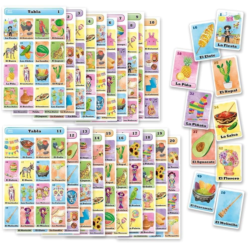 Bộ trò chơi Bingo Mexico Loteria Fiesta bằng tiếng Tây Ban Nha dành cho 20 người chơi - 20 bảng chơi