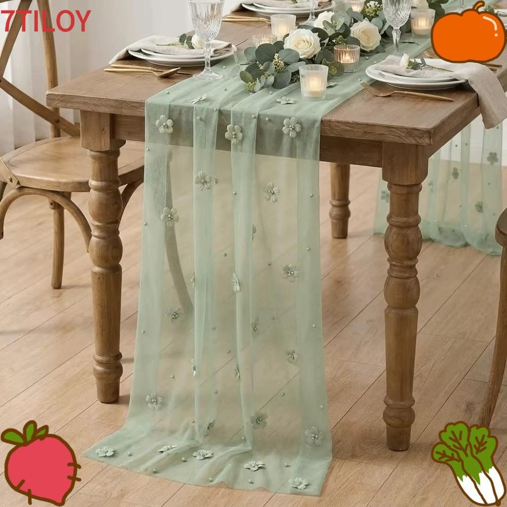 7TILOYSHOP Hoa Table Runner, 75 * 300CM Polyester Tulle Table Runner, Vintage Thanh Lịch Bán Trong S