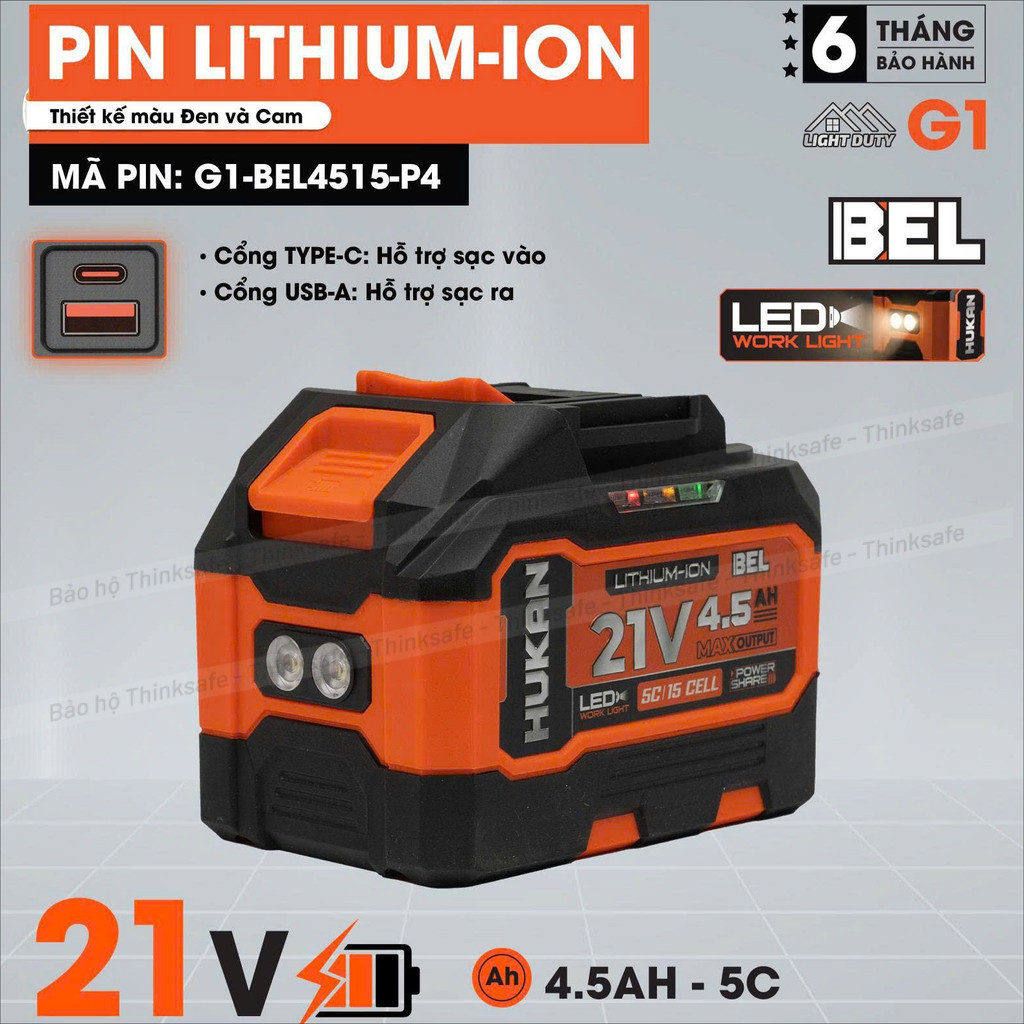 Pin 15 Cell HUKAN, Dung lượng 4.5Ah, Dòng xả 5C, Chân pin phổ thông, Vỏ ABS chống cháy, Pin Hukan Ch