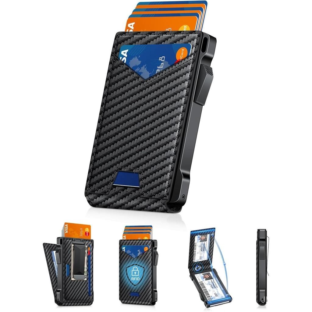 Wallet for Men RFID Wallet with 2 ID Windows & Money Clip, Slim Pop Up Card Holder for 10-12 Cards, 