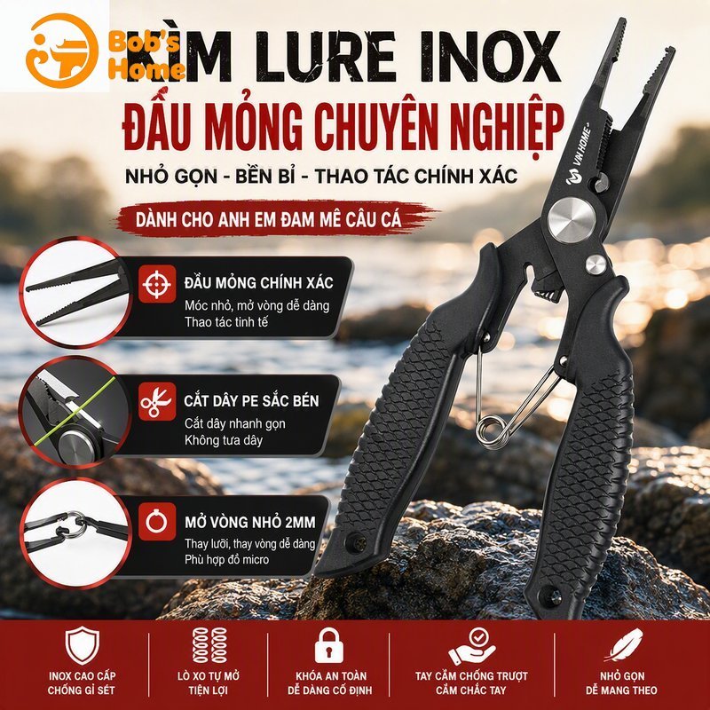 Kìm câu cá không gỉ Micro Split Ring Opener Line Cutter Tay cầm chống trượt Phao câu cá