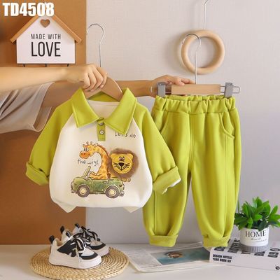 Bộ Dài Tay Bé Trai Cổ Polo Hình Thú Nổi Phối Quần Jogger MINTSCLOSET TD4508