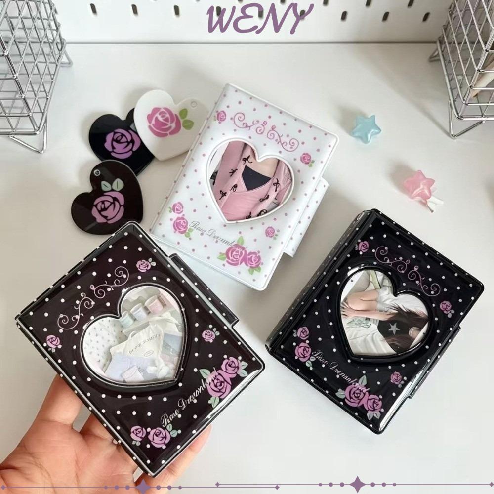 WENY 3 Inch Album Ảnh, Photocard Binder Hoa Hồng In Photocard Giá Đỡ, Nút Chụp Vintage Trái Tim Rỗng