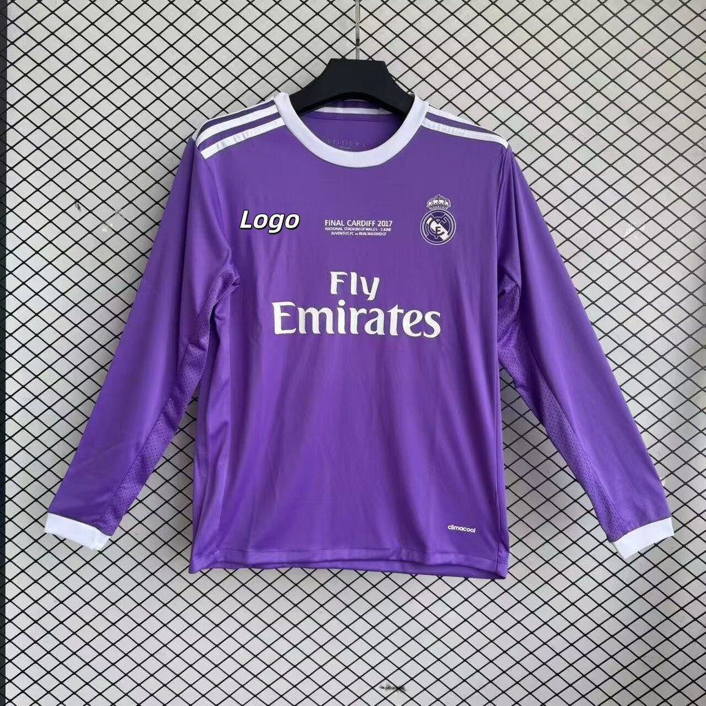 Phiên bản Retro Real Madrid 2016 / 17 Áo thun bóng đá dài tay sân khách Real Madrid