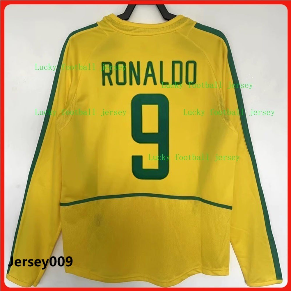 2002 Brazil World Cup Retro Tay Dài Nhà Áo Bóng Đá Ronaldo Áo Sơ Mi
