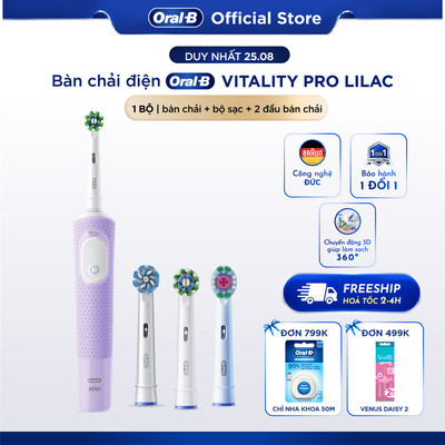 [KOL] [MUA 1 TẶNG 2] Mua 1 Bàn Chải Điện ORAL-B Vitality Pro Lilac TẶNG Set 2 Đầu Bàn Chải Sạch Sâu