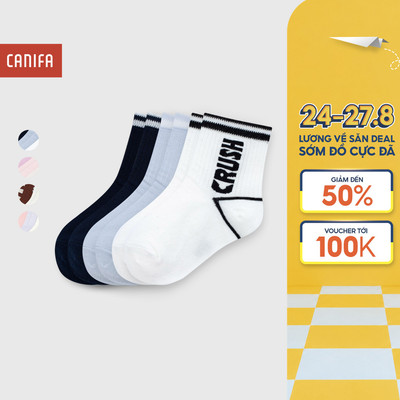 Combo 3 đôi tất unisex trẻ em CANIFA cổ trung in họa tiết 3AX25A004