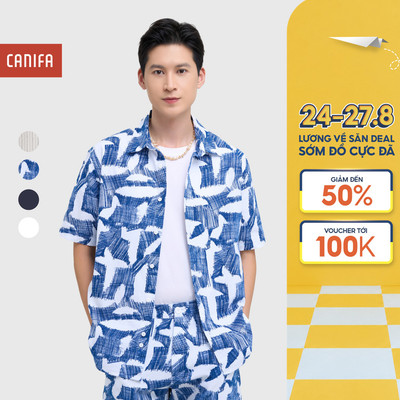 Áo sơ mi nam CANIFA cộc tay dáng rộng in họa tiết 8TH25S009