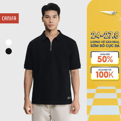 Áo polo nam CANIFA cổ bẻ kéo khóa cộc tay 8TP25C005