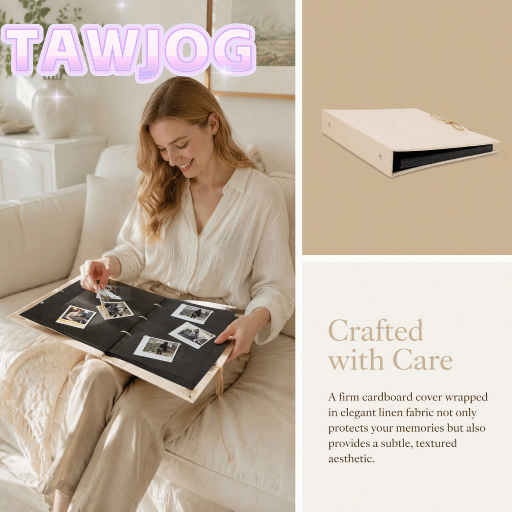 TAWJOG Album Sổ Lưu Niệm DIY, Kết Cấu Vải Lanh Dây Dây Ràng Buộc Linen Craft Card Album, Đơn Giản 10
