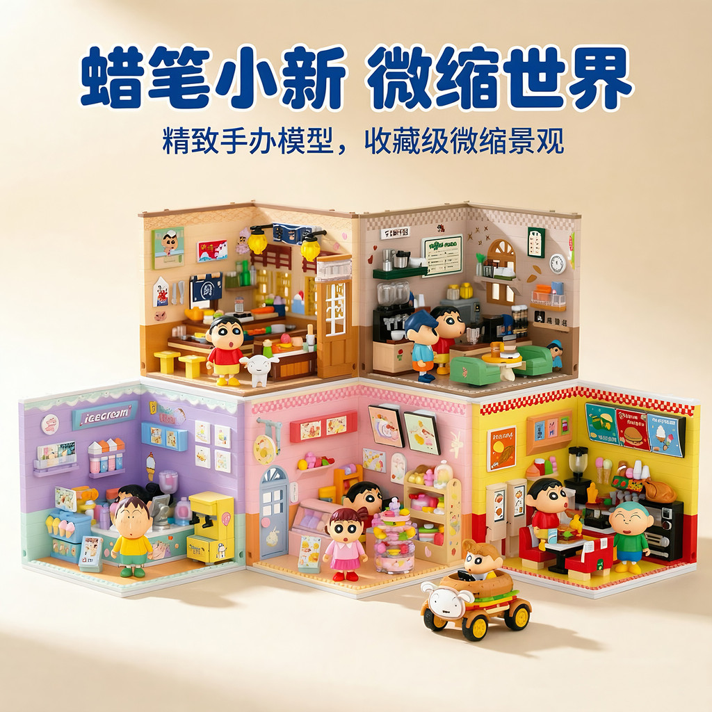 BELODI Crayon Shin-Chan Super Store Girl Khối Xây Dựng Lắp Ráp Đồ Chơi Đồ Trang Trí Đường Phố