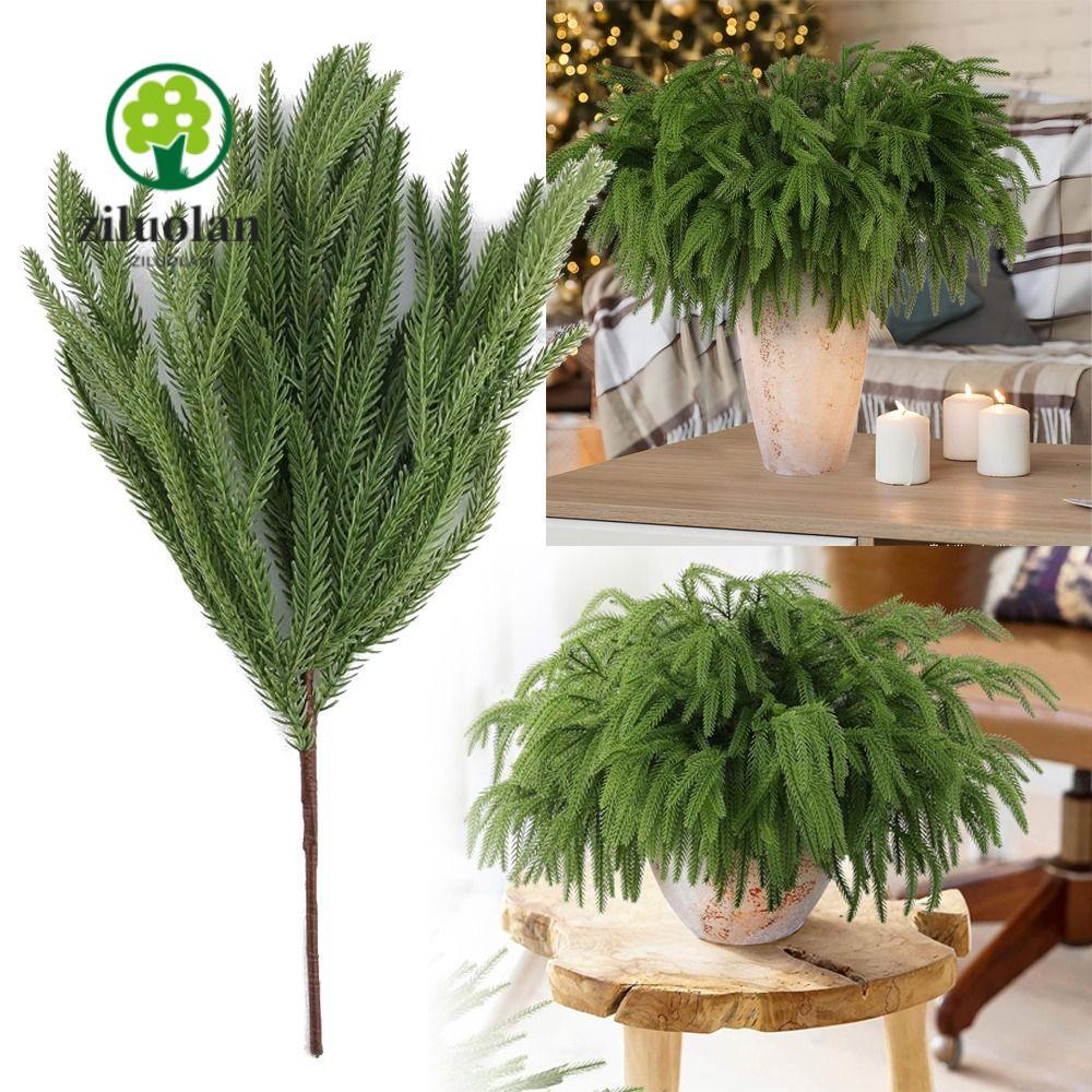ZILUOLA Nhánh Thông Norfolk Nhân Tạo, Nhánh Cender Mô Phỏng Bằng Nhựa Xanh, Vòng Hoa DIY Sáng Tạo Sắ