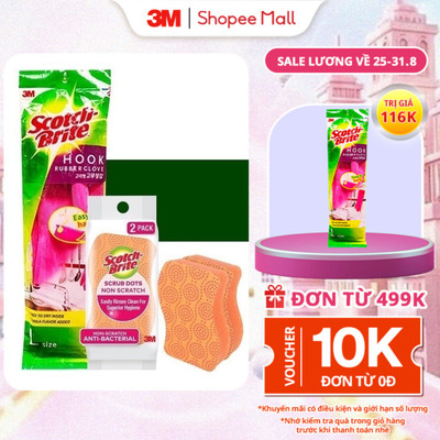 Combo miếng rửa chén hạt nổi và găng tay cao su 3M™ Scotch-Brite®, Dùng cho rửa chén & vệ sinh gia đình