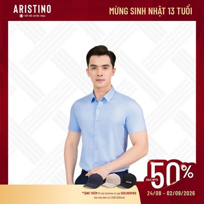 Áo Sơ Mi Nam Tay Ngắn Trơn Aristino Slim fit Dáng ôm ASS007AS1