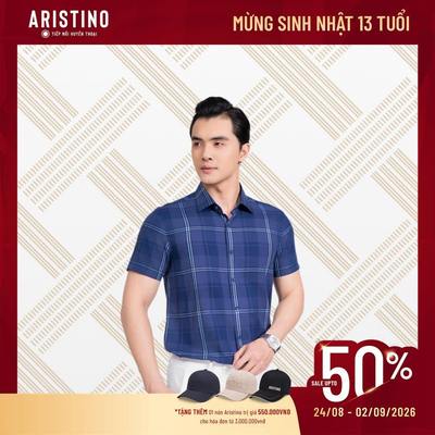 Áo Sơ Mi Nam Tay Ngắn Xanh Kẻ Aristino Regular Fit ASS081AS3