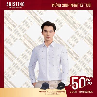 Áo Sơ Mi Nam Dài Tay Aristino Slim Fit Trắng In Họa Tiết ALS1560S2
