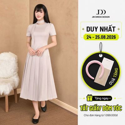 Đầm Midi Cổ Nơ Vắt Vai Chân Váy Xếp Ly 1F20.2509. ĐầmThanh Lịch Sang Trọng Đi Làm Công Sở Dự Tiệc Nữ Tính Thiết Kế JM