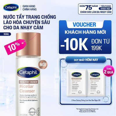Nước tẩy trang chống lão hóa chuyên sâu cho da nhạy cảm CETAPHIL HEALTHY RENEW MICELLAR CLEANSER WATER 160ML