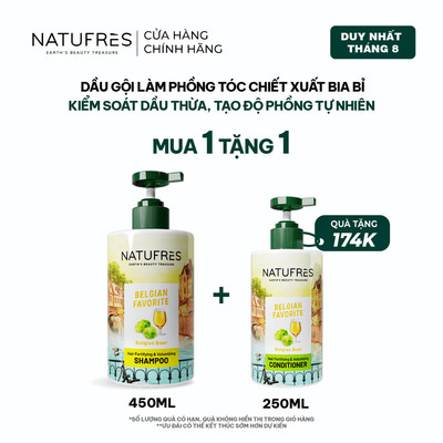 [LIVE] Dầu Gội Làm Phồng Tóc, Kiểm Soát Dầu Thừa, Ngăn Bết Dính Natufres Belgian Favorite Chiết Xuất Bia Bỉ 450ml/250ml