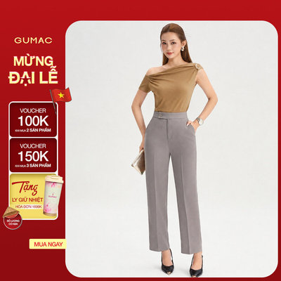 Quần Ống Đứng Nữ 95cm GUMAC Quần Tây Lưng Cao Quai Dê Chất Tuyết Mưa Công Sở Cạp Cao LQF0626
