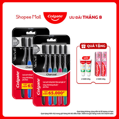Bộ 10 Bàn chải Colgate SlimSoft Charcoal than hoạt tính kháng khuẩn siêu mềm mảnh