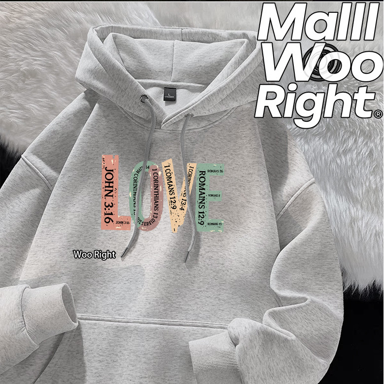 Áo Hoodie nam COD Woo Right In màu xám nhạt JOHN3: 16 Ngực trái ROMANS12: 9