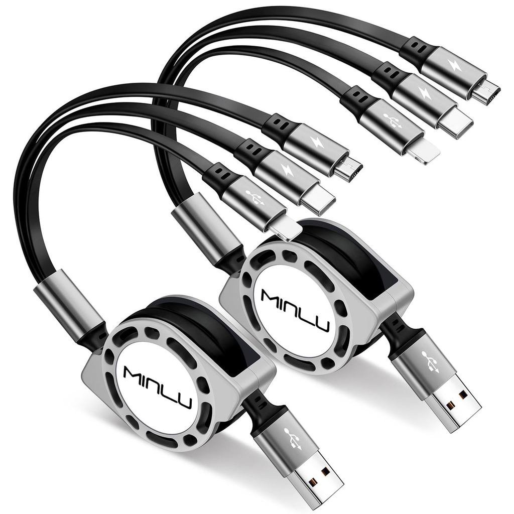 Multi Charging Cable 3A, [2Pack 4ft] Retractable Multi Charging Cord 3 in 1 Fast Charger Cord, USB C