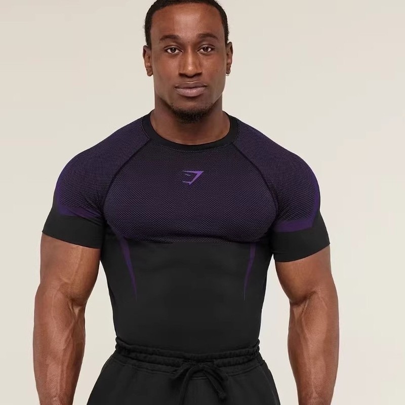 GYM SHARK/ONYX5 Áo thun thể thao nam tập thể dục phong cách Mỹ, tay ngắn nhanh khô, thoáng khí, co g
