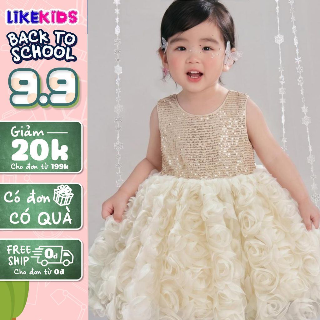 Đầm công chúa cao cấp cho bé gái hoạ tiết KIM SA NGỰC T29 phù hợp đi tiệc, đi chơi cho bé - LikeKids